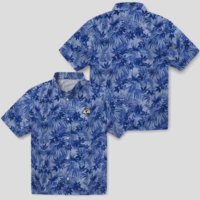 Blue Leafy Pattern Los Angeles Rams Hawaiian Shirt, NFL Beach Shirt for Summer