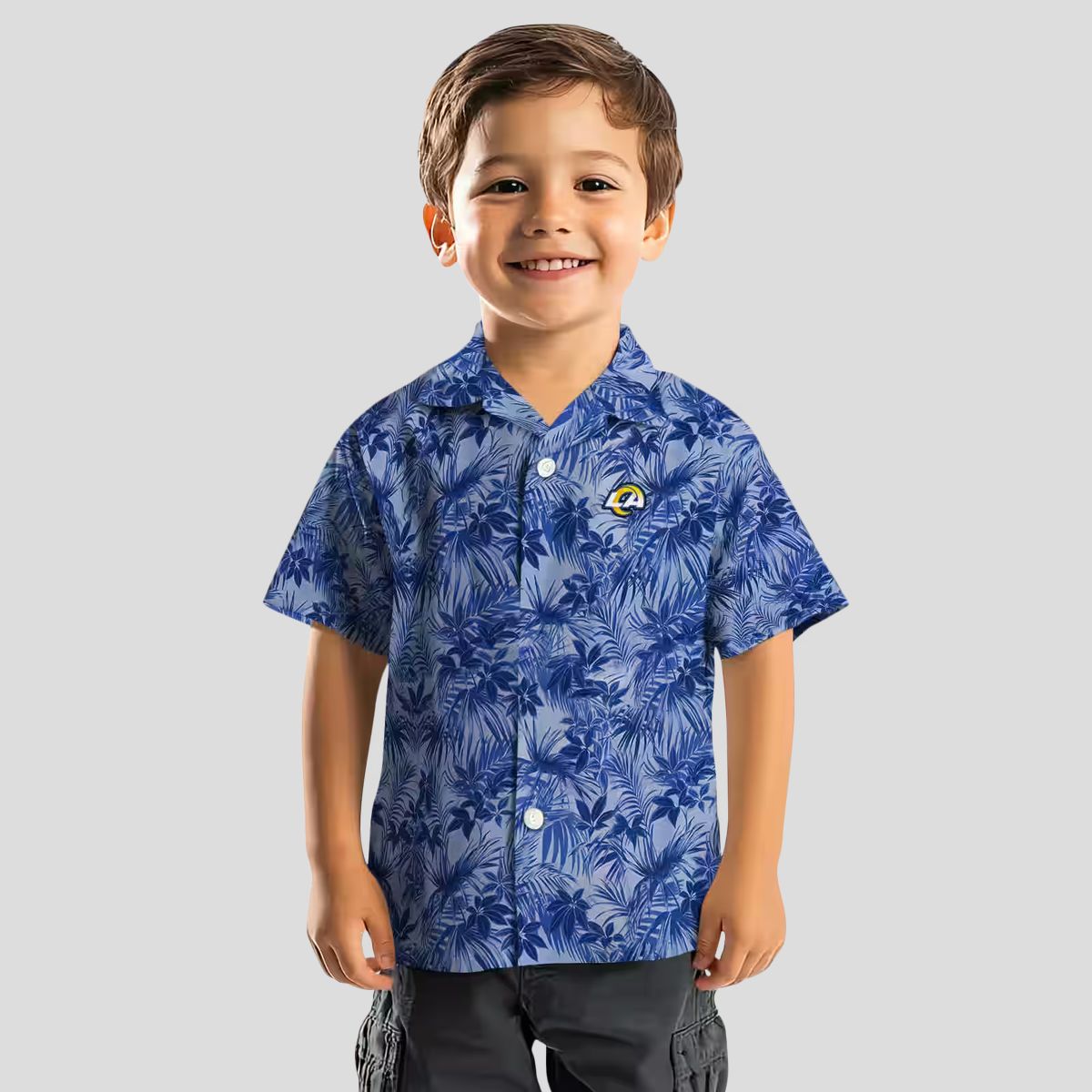 Blue Leafy Pattern Los Angeles Rams Hawaiian Shirt, NFL Beach Shirt for Summer