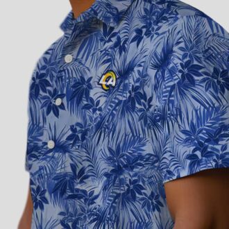 Blue Leafy Pattern Los Angeles Rams Hawaiian Shirt, NFL Beach Shirt for Summer