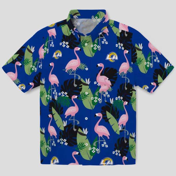 Blue Los Angeles Rams Flamingo Leaf Hawaiian Shirt, NFL Aloha Shirt for Men & Women