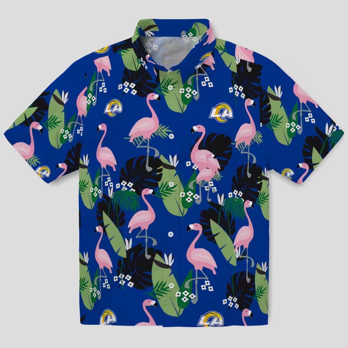 Blue Los Angeles Rams Flamingo Leaf Hawaiian Shirt, NFL Aloha Shirt for Men & Women