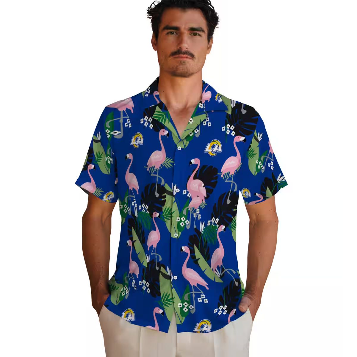 Blue Los Angeles Rams Flamingo Leaf Hawaiian Shirt, NFL Aloha Shirt for Men & Women