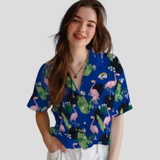 Blue Los Angeles Rams Flamingo Leaf Hawaiian Shirt, NFL Aloha Shirt for Men & Women