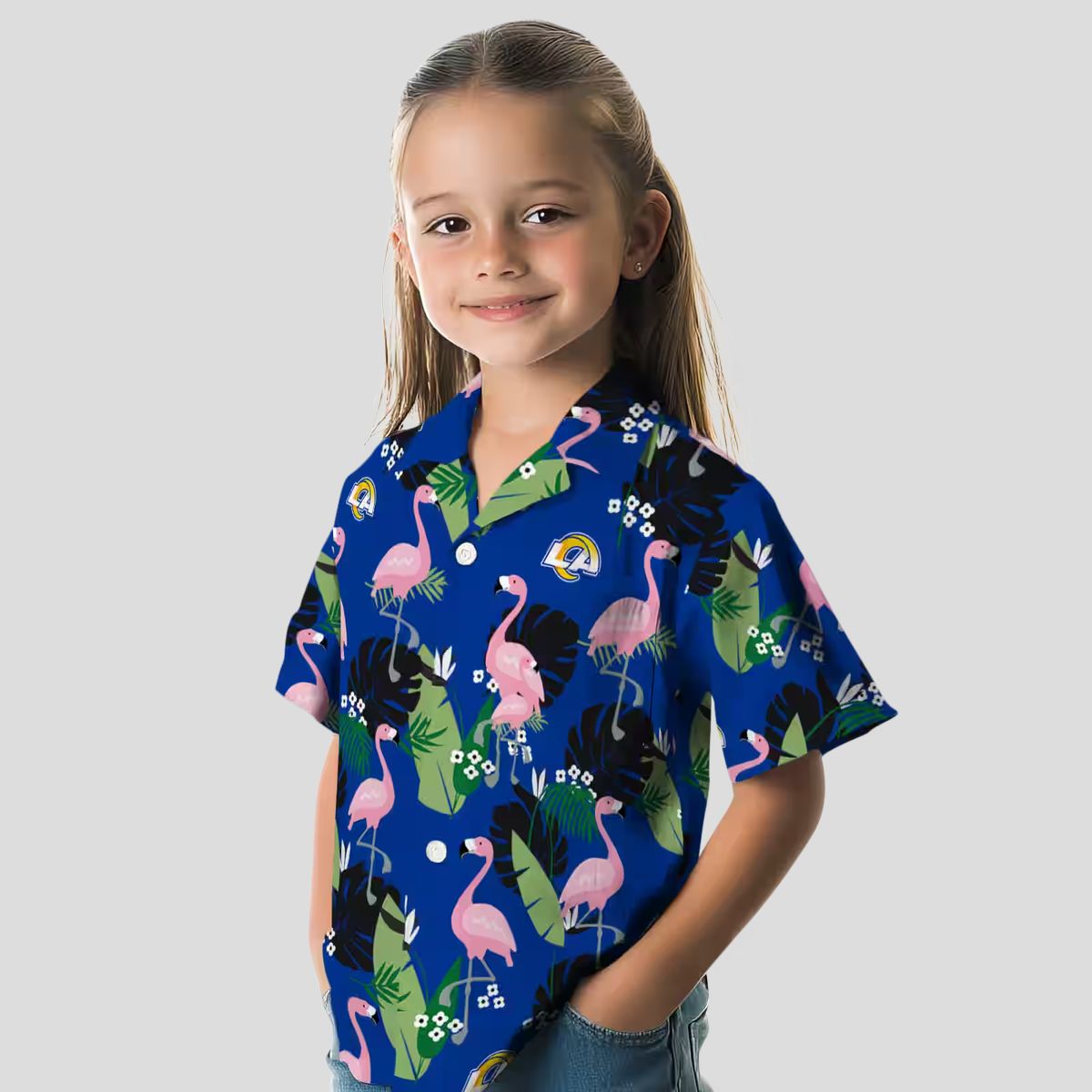 Blue Los Angeles Rams Flamingo Leaf Hawaiian Shirt, NFL Aloha Shirt for Men & Women