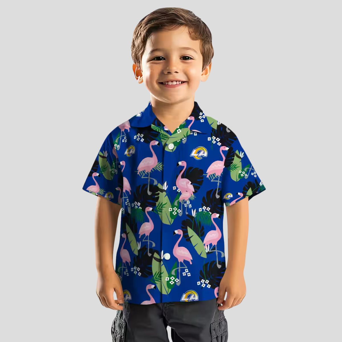 Blue Los Angeles Rams Flamingo Leaf Hawaiian Shirt, NFL Aloha Shirt for Men & Women