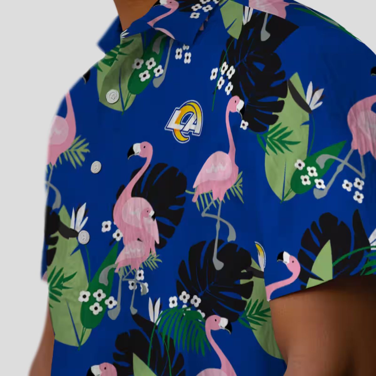 Blue Los Angeles Rams Flamingo Leaf Hawaiian Shirt, NFL Aloha Shirt for Men & Women