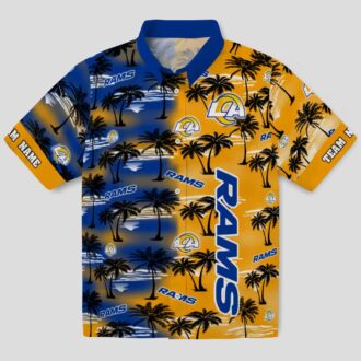 Blue Los Angeles Rams Hawaiian Shirt with Palm Silhouettes, Tropical Custom NFL Shirt