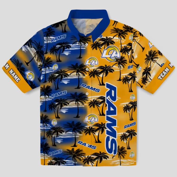 Blue Los Angeles Rams Hawaiian Shirt with Palm Silhouettes, Tropical Custom NFL Shirt