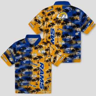Blue Los Angeles Rams Hawaiian Shirt with Palm Silhouettes, Tropical Custom NFL Shirt