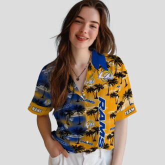 Blue Los Angeles Rams Hawaiian Shirt with Palm Silhouettes, Tropical Custom NFL Shirt