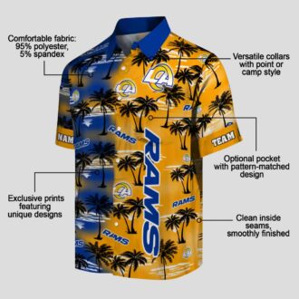 Blue Los Angeles Rams Hawaiian Shirt with Palm Silhouettes, Tropical Custom NFL Shirt