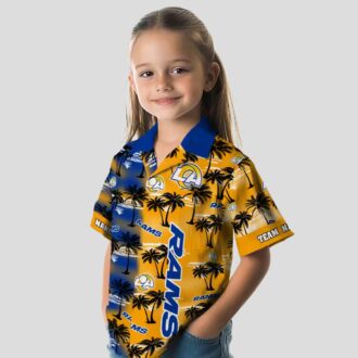 Blue Los Angeles Rams Hawaiian Shirt with Palm Silhouettes, Tropical Custom NFL Shirt