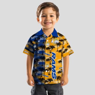 Blue Los Angeles Rams Hawaiian Shirt with Palm Silhouettes, Tropical Custom NFL Shirt