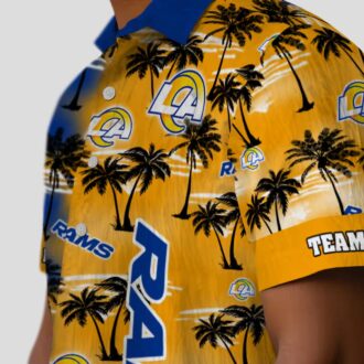 Blue Los Angeles Rams Hawaiian Shirt with Palm Silhouettes, Tropical Custom NFL Shirt