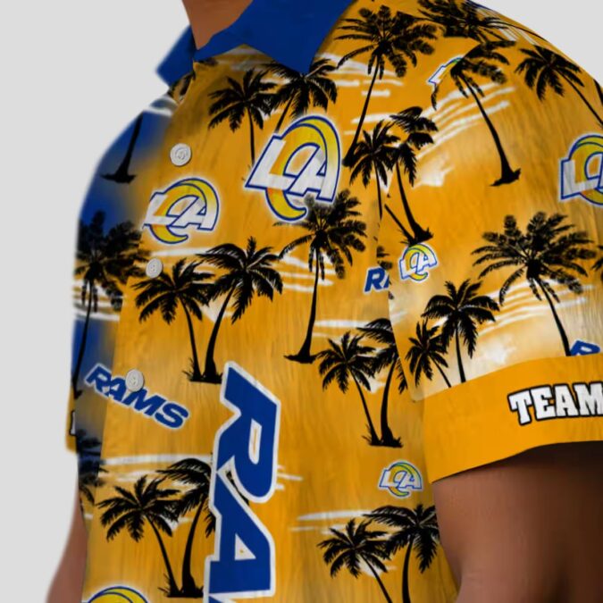 Blue Los Angeles Rams Hawaiian Shirt with Palm Silhouettes, Tropical Custom NFL Shirt