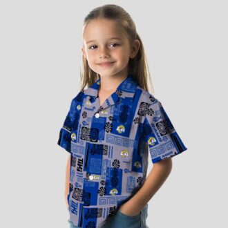 Blue Los Angeles Rams Hawaiian Shirt with Tribal Symbols, Perfect for NFL Fans