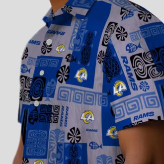 Blue Los Angeles Rams Hawaiian Shirt with Tribal Symbols, Perfect for NFL Fans