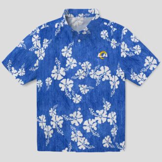 Blue Los Angeles Rams Hibiscus Clusters Hawaiian Shirt, Tropical Beach Shirt for Women