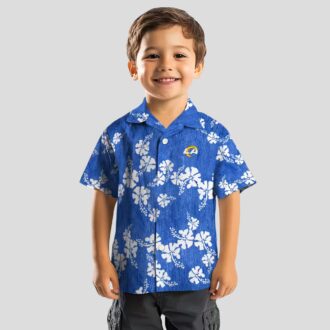 Blue Los Angeles Rams Hibiscus Clusters Hawaiian Shirt, Tropical Beach Shirt for Women