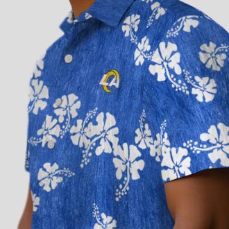 Blue Los Angeles Rams Hibiscus Clusters Hawaiian Shirt, Tropical Beach Shirt for Women