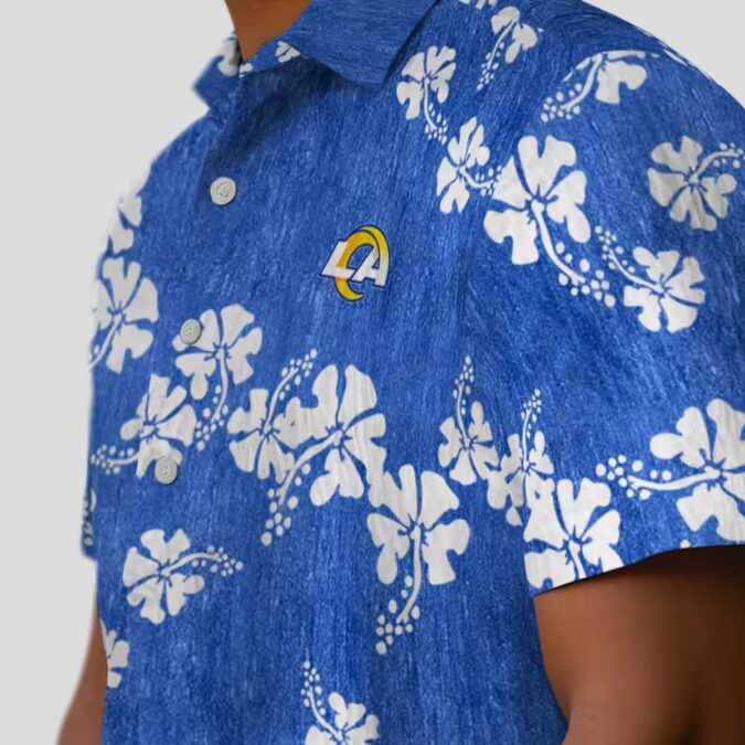 Blue Los Angeles Rams Hibiscus Clusters Hawaiian Shirt, Tropical Beach Shirt for Women