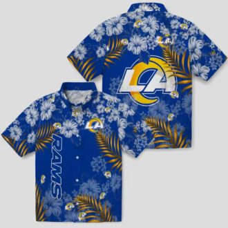 Blue Los Angeles Rams Hibiscus Hawaiian Shirt, Tropical Beach Style Aloha Shirt for Fans
