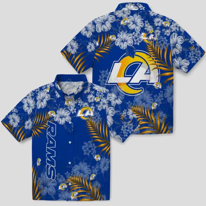 Blue Los Angeles Rams Hibiscus Hawaiian Shirt, Tropical Beach Style Aloha Shirt for Fans