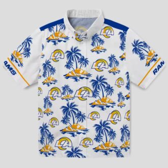 Blue White Los Angeles Rams Hawaiian Shirt, Palm Island Floral Print for NFL Fans