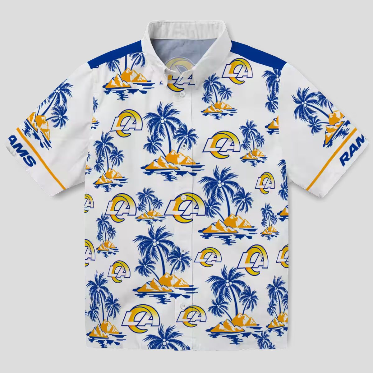 Blue White Los Angeles Rams Hawaiian Shirt, Palm Island Floral Print for NFL Fans