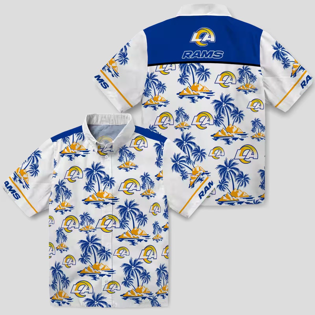 Blue White Los Angeles Rams Hawaiian Shirt, Palm Island Floral Print for NFL Fans