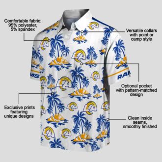 Blue White Los Angeles Rams Hawaiian Shirt, Palm Island Floral Print for NFL Fans