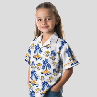 Blue White Los Angeles Rams Hawaiian Shirt, Palm Island Floral Print for NFL Fans