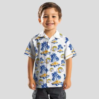 Blue White Los Angeles Rams Hawaiian Shirt, Palm Island Floral Print for NFL Fans