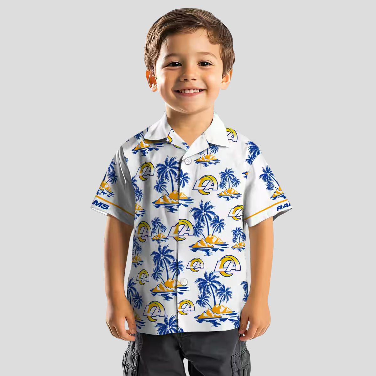 Blue White Los Angeles Rams Hawaiian Shirt, Palm Island Floral Print for NFL Fans