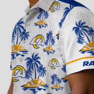 Blue White Los Angeles Rams Hawaiian Shirt, Palm Island Floral Print for NFL Fans