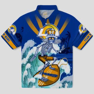 Custom Blue Hawaiian Shirt with Los Angeles Rams Surfing Skeleton, NFL Beach Shirts