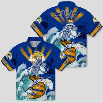 Custom Blue Hawaiian Shirt with Los Angeles Rams Surfing Skeleton, NFL Beach Shirts