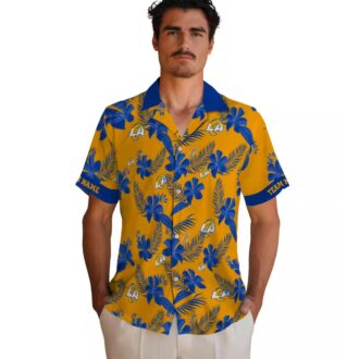 Custom Los Angeles Rams Hawaiian Shirt, Orange Botanical Floral Design for NFL Fans & Summer