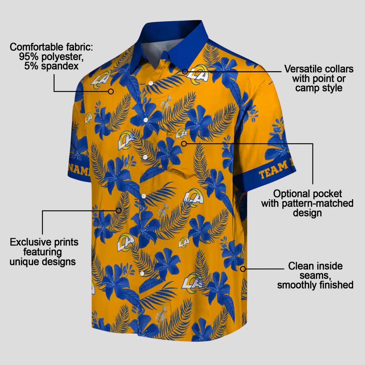 Custom Los Angeles Rams Hawaiian Shirt, Orange Botanical Floral Design for NFL Fans & Summer