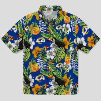 Custom Los Angeles Rams Tropical Toucan Shirt, Blue Green Aloha Beach Shirt for Summer