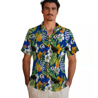 Custom Los Angeles Rams Tropical Toucan Shirt, Blue Green Aloha Beach Shirt for Summer
