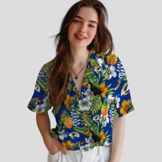 Custom Los Angeles Rams Tropical Toucan Shirt, Blue Green Aloha Beach Shirt for Summer