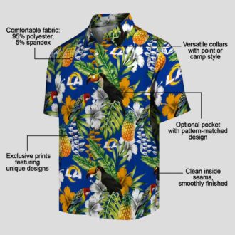Custom Los Angeles Rams Tropical Toucan Shirt, Blue Green Aloha Beach Shirt for Summer