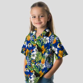 Custom Los Angeles Rams Tropical Toucan Shirt, Blue Green Aloha Beach Shirt for Summer