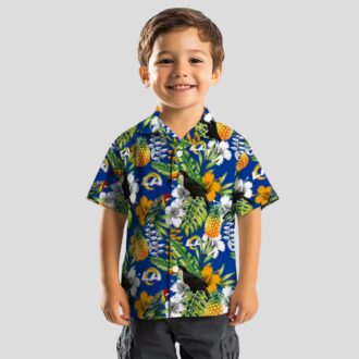 Custom Los Angeles Rams Tropical Toucan Shirt, Blue Green Aloha Beach Shirt for Summer