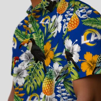 Custom Los Angeles Rams Tropical Toucan Shirt, Blue Green Aloha Beach Shirt for Summer