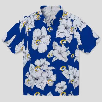 Los Angeles Rams Aloha Hawaiian Shirt, Blue Hibiscus Blooms Beach Shirt for Summer