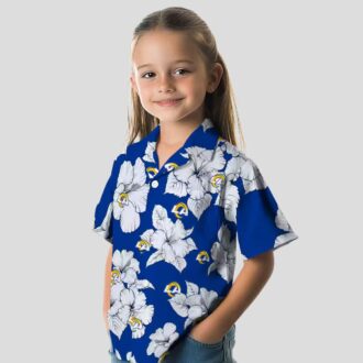 Los Angeles Rams Aloha Hawaiian Shirt, Blue Hibiscus Blooms Beach Shirt for Summer