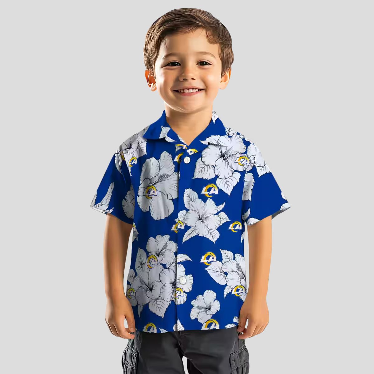 Los Angeles Rams Aloha Hawaiian Shirt, Blue Hibiscus Blooms Beach Shirt for Summer