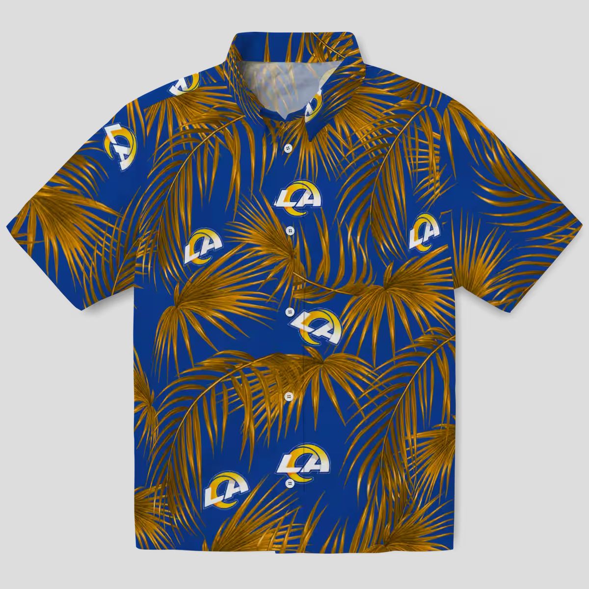 Los Angeles Rams Beach Shirt, Blue Hawaiian Shirt with Leafy Palms and NFL Logo